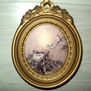 Homco Blue Bird's Nest Ornate Gold-Framed Print 1980 Margie Morrow 8 3/4" High
